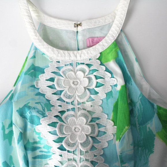 Lilly Pulitzer 00 Pearl Shift Dress in Poolside Blue Floral Lace Appliqués 2XS - Picture 5 of 10
